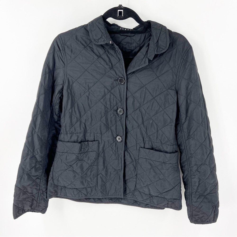 ✅ THEORY BLACK QUILTED SHORT JACKET WITH POCKETS SIZE‎ LARGE